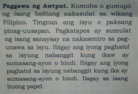 Kumuha o gumupit ng isang balitang nakasulat sa wikang .